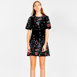 Zara Black Floral Embroidered Mini Dress XS - Holiday Party Perfection!